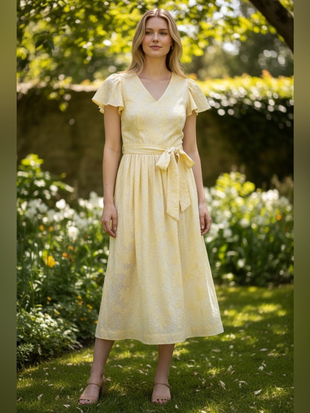 Rachel Parcell Yellow Gingham Floral Dress Size Medium Puff Sleeve Pockets